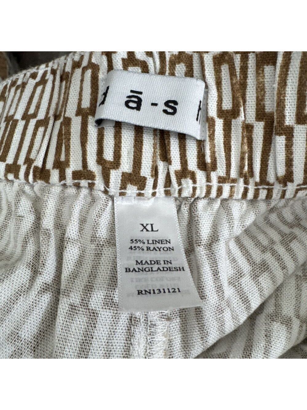 Dash Womens XL Linen Blend Pants Wide Leg Pants Casual Brown White Geometric - Picture 6 of 7